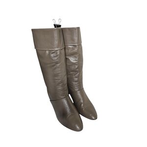 Vintage 80s Taupe Tan Leather Boots Slouch Fold Over Boho Size 9